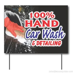 100% Hand Car Wash & Detailing Curbside Sign, 24"w x 18"h, Full Color Double Sided