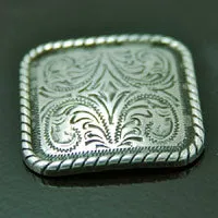 1.25in Square Silver Plated Engraved Bordered Concho, ea