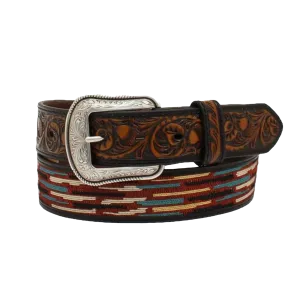 3D Men's Tooled Tabs Woven Inlay Black Belt D100012301