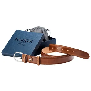 BARKER Plain Leather Belt - Mens - Brown Hand Painted