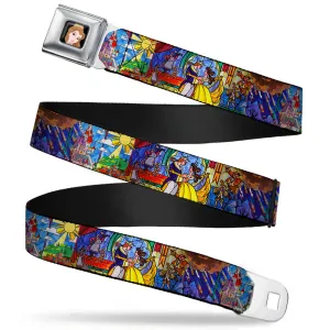 Belle CLOSE-UP Full Color Seatbelt Belt - Beauty & the Beast Stained Glass Scenes Webbing