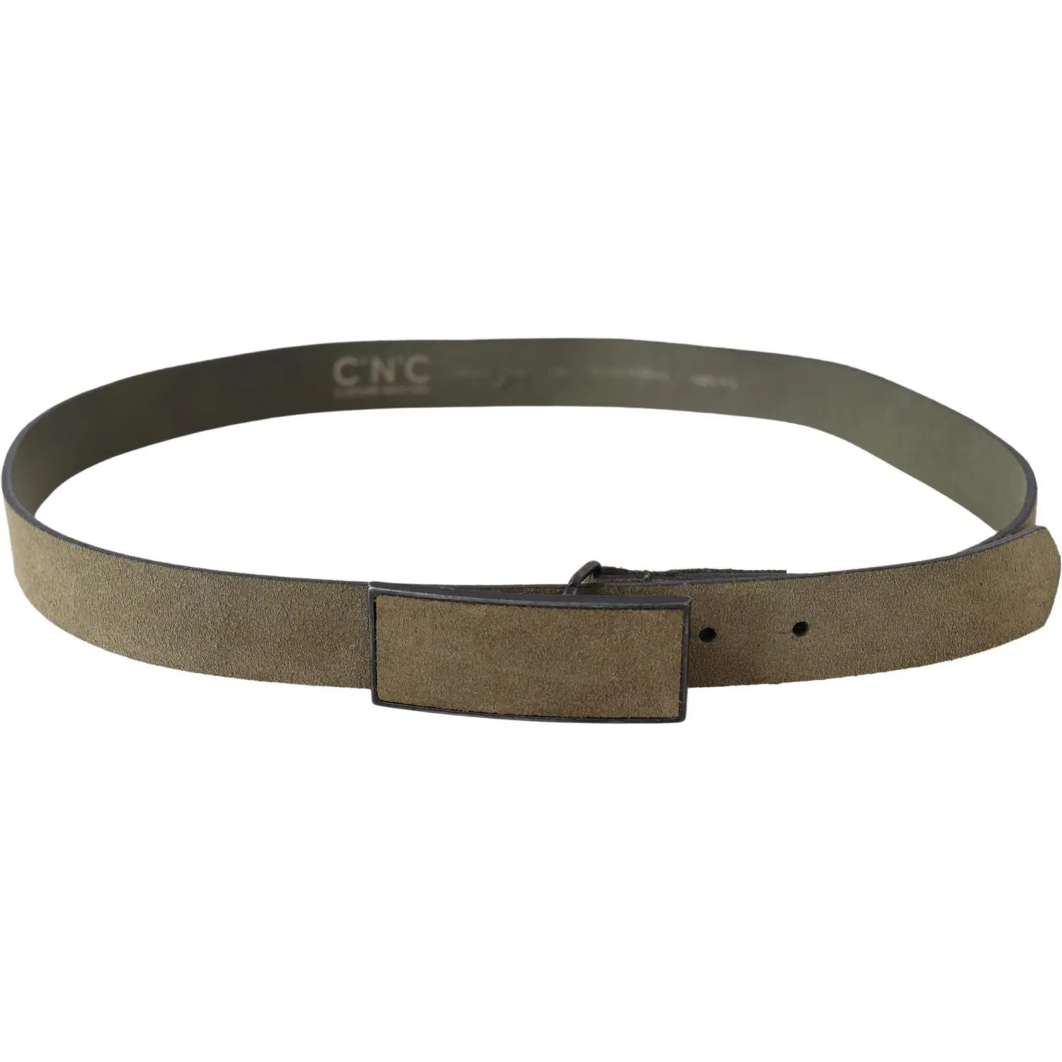 Costume National Chic Army Green Velvet Buckle Leather Belt