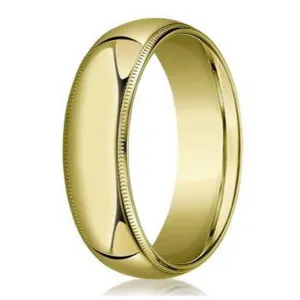 Designer 14K Yellow Gold Men's Wedding Ring, Milgrain Edge | 6mm