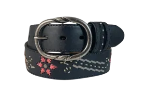 Gem Dandy Women's Black Floral Turquoise Belt