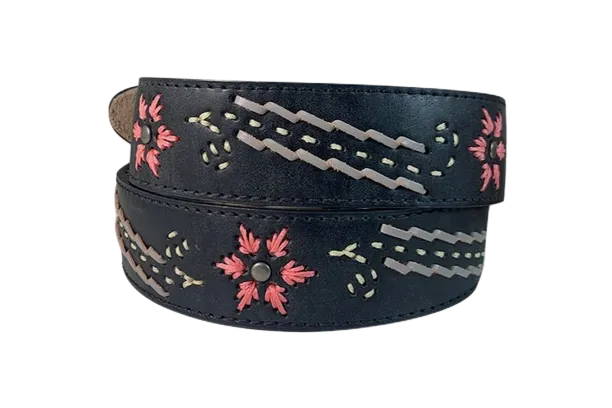 Gem Dandy Women's Black Floral Turquoise Belt