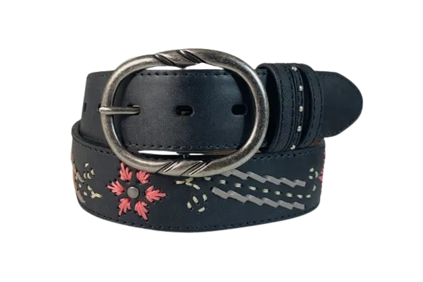 Gem Dandy Women's Black Floral Turquoise Belt