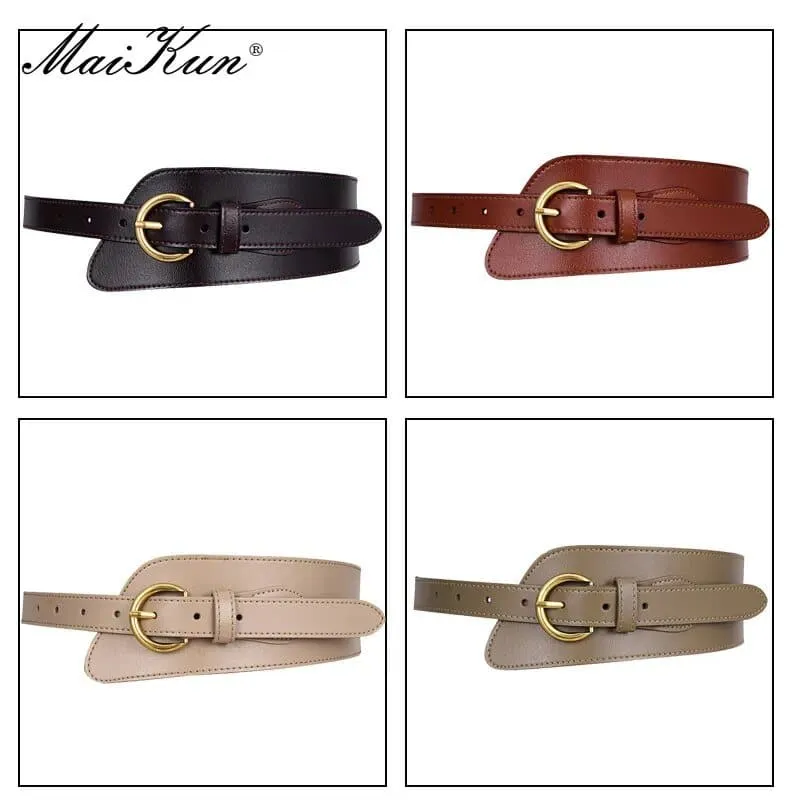 Genuine Leather Wide Belts for Women - Stylish Solid Pattern, Adjustable Metal Buckle - 2.2cm Width