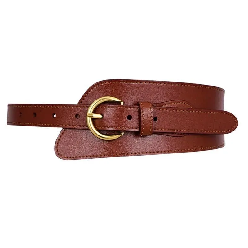 Genuine Leather Wide Belts for Women - Stylish Solid Pattern, Adjustable Metal Buckle - 2.2cm Width