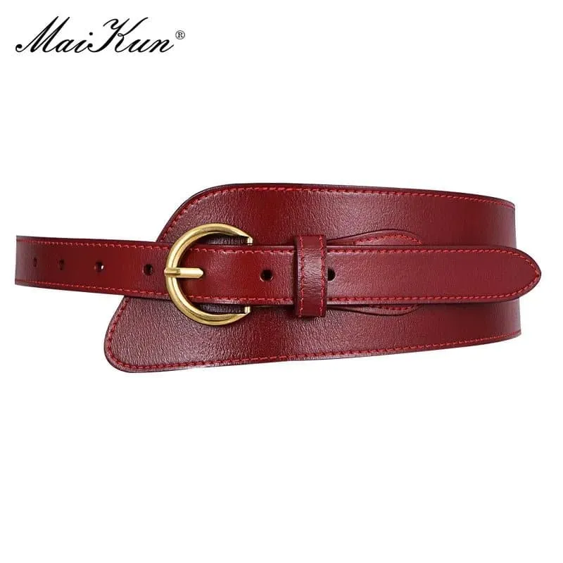 Genuine Leather Wide Belts for Women - Stylish Solid Pattern, Adjustable Metal Buckle - 2.2cm Width