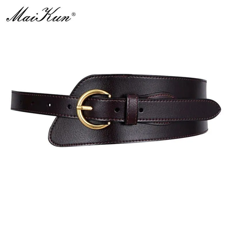 Genuine Leather Wide Belts for Women - Stylish Solid Pattern, Adjustable Metal Buckle - 2.2cm Width