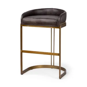 Hollyfield Bar Counter Stool Black Leather | Antiqued Gold Metal | Bar