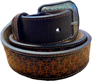 Hooey Leathers Men's Geometric Wash Brown Belt