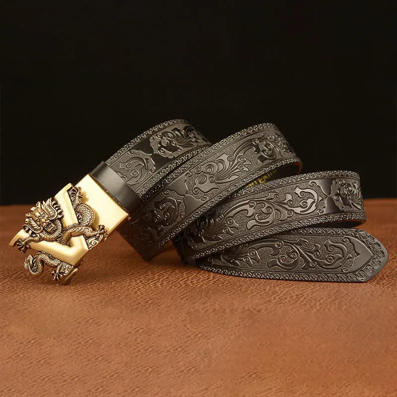 Men's Letter V Dragon Embossing Leather Belt