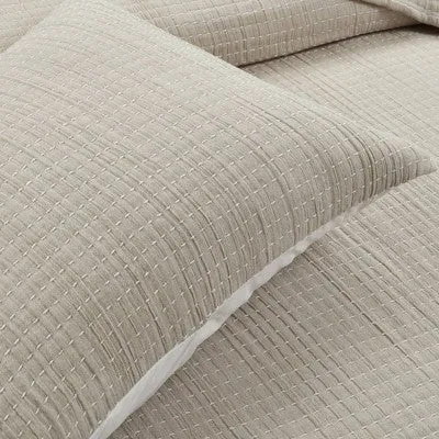 New - 3pc Full/Queen Pickstitch Quilt/Coverlet Neutral/Off White - Lush Décor