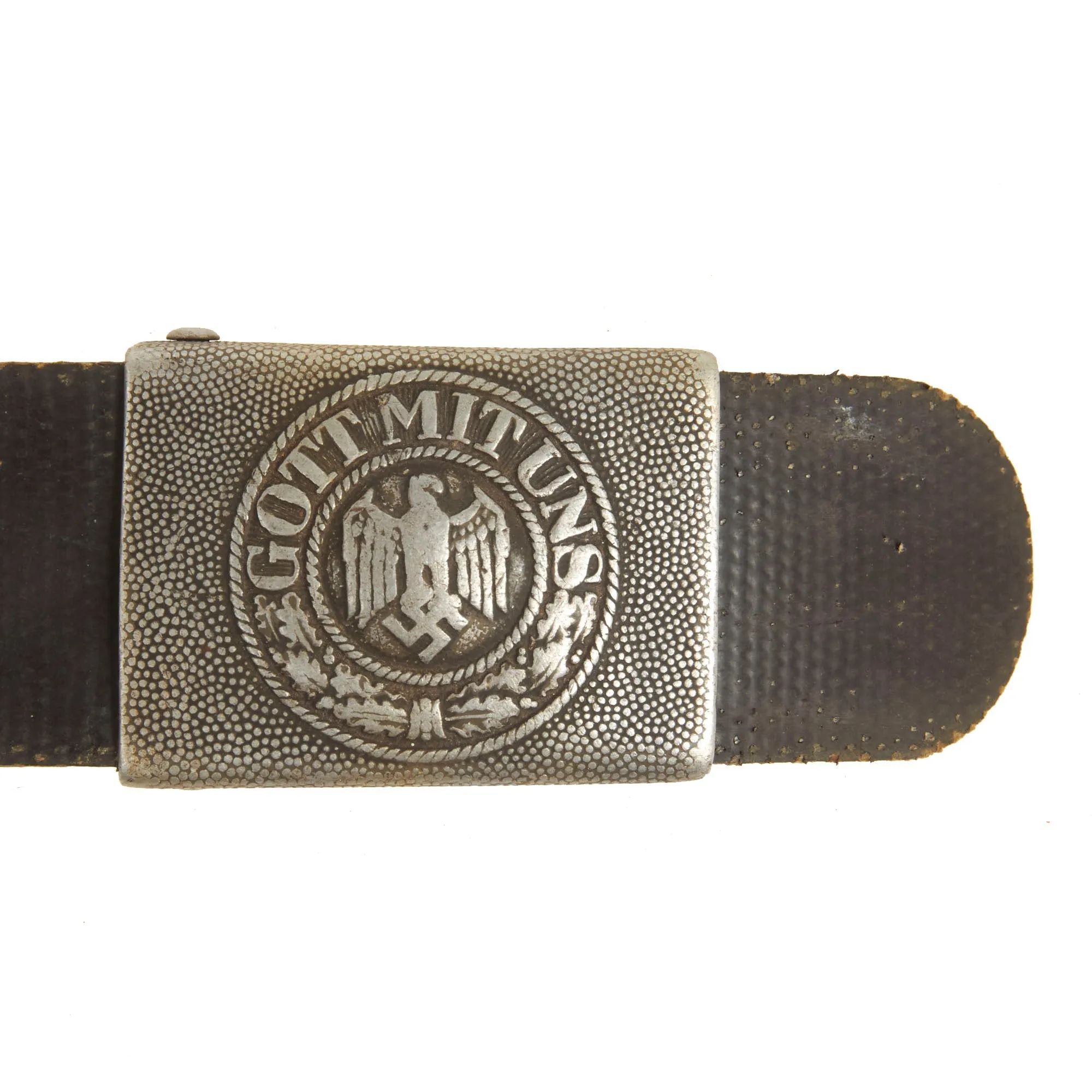 Original Rare German Pre WWII 1937 Dated Heer EM/NCO Rubberized Canvas Belt with Aluminum Buckle by Richard Sieper & Söhne