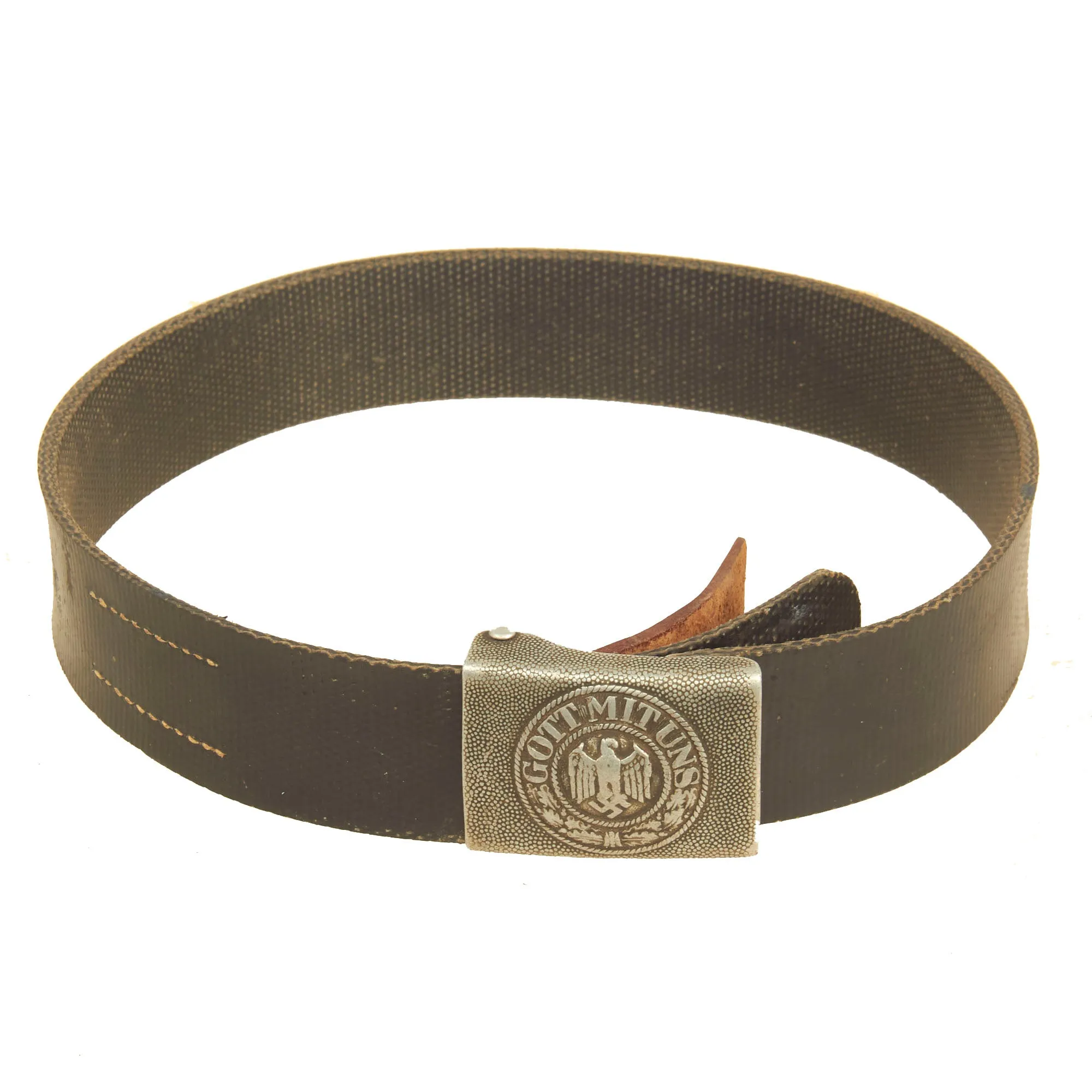 Original Rare German Pre WWII 1937 Dated Heer EM/NCO Rubberized Canvas Belt with Aluminum Buckle by Richard Sieper & Söhne