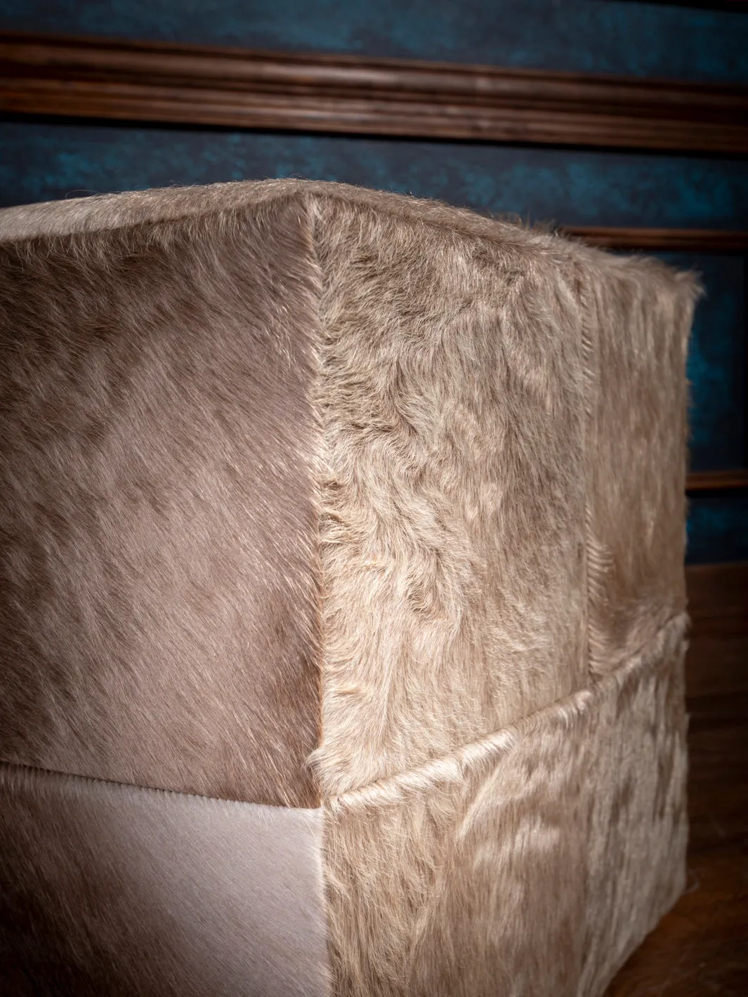 Patched Cowhide Cube Ottoman