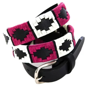 PIONEROS Polo Belt - Narrow Argentinian - 171 Berry/White with Black Stripe