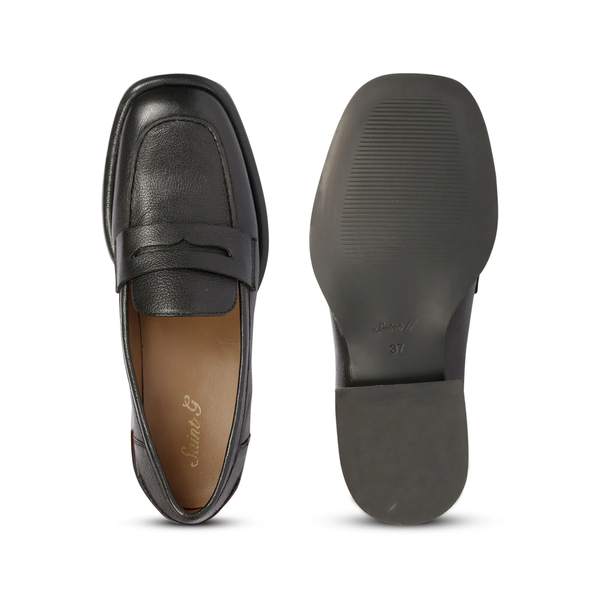 Saint Viviana Black Leather Saddle Moccasins