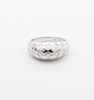 Silver Checker Dome Ring